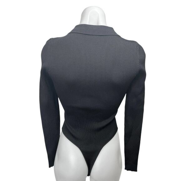 Ser.O.Ya Womens Long Sleeve Ribbed Black Button Front Nala Bodysuit Small New E3 - Picture 6 of 11